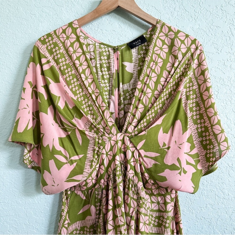 Vici Olive and Pink Floral Maxi Dress - Picture 3 of 13